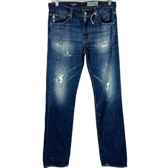 AG Adriano Goldschmied NWT The Matchbox Slim Straight Distressed Paint Jean 31 - Picture 2 of 10